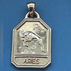 Ariel Gordon Aries Ram Zodiac 14k Yellow Gold Dog Tag Pendant Necklace Charm